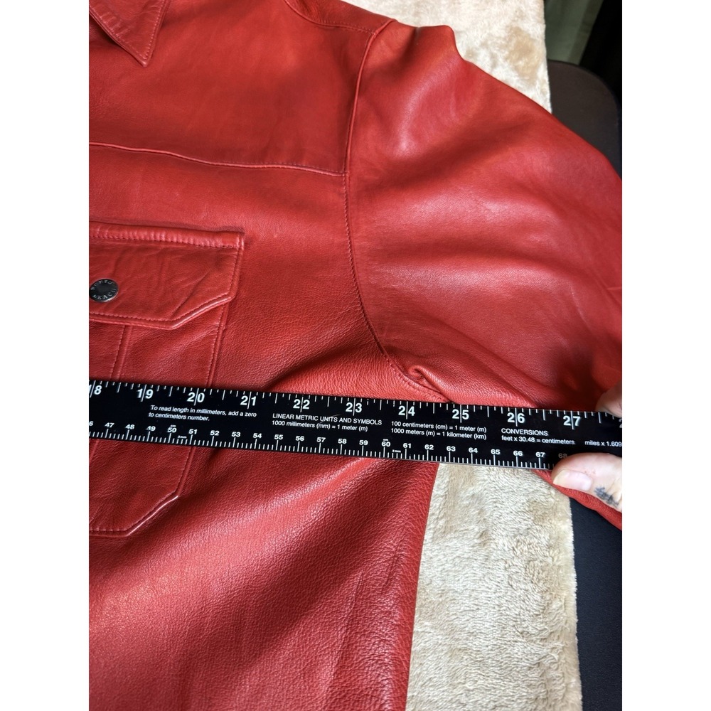 David Hayes Red Leather Shirt Jacket Snap Front Chest Pockets Mens XL - Picture 10 of 16
